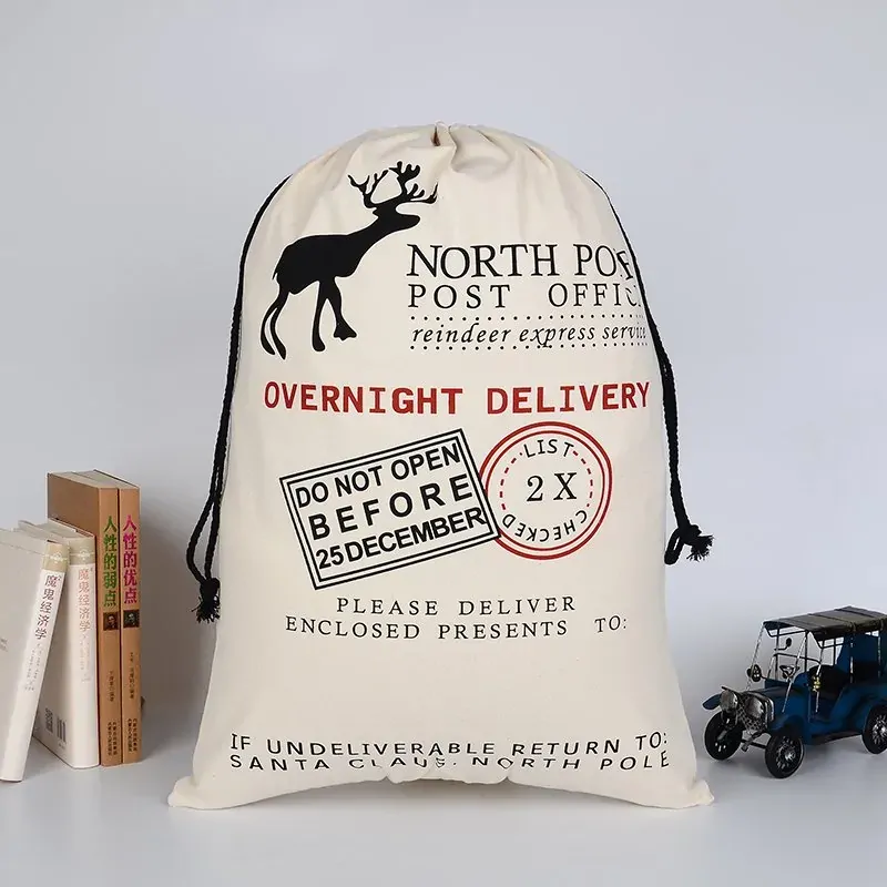 50x70cm Canvas Hessian Christmas Santa Sack Xmas Stocking Reindeer Kids Gift Bag, Cream - Reindeer Express Delivery 50x70cm Canvas Hessian Christmas Santa Sack Xmas Stocking Reindeer Kids Gift Bag, Cream - Reindeer Express Delivery