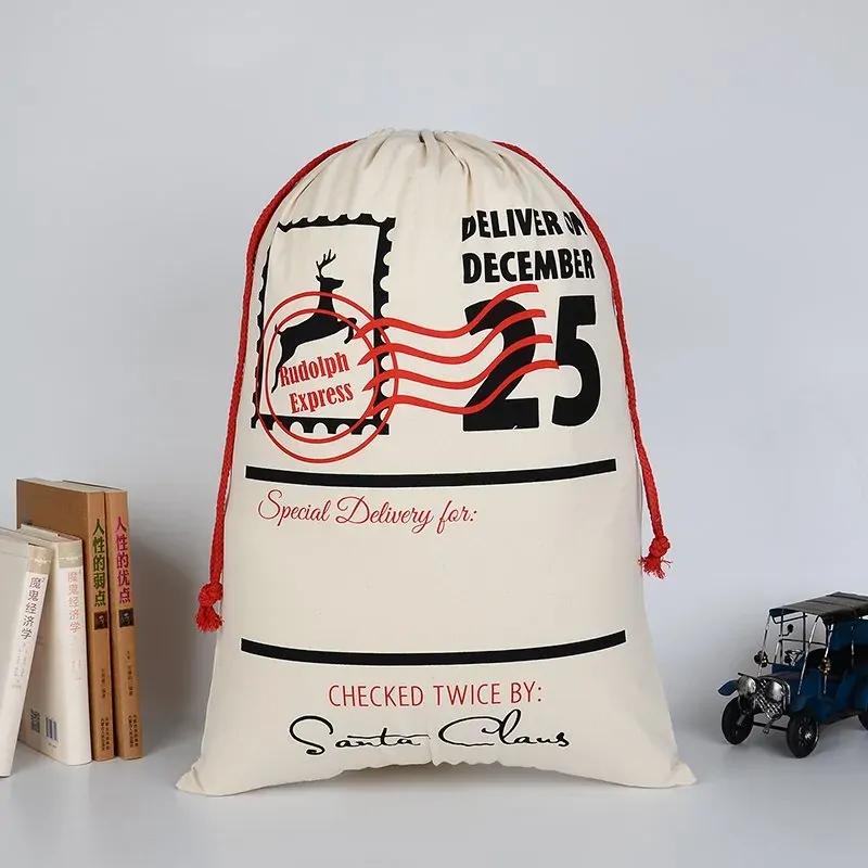 50x70cm Canvas Hessian Christmas Santa Sack Xmas Stocking Reindeer Kids Gift Bag, Cream - Delivery on December 25 50x70cm Canvas Hessian Christmas Santa Sack Xmas Stocking Reindeer Kids Gift Bag, Cream - Delivery on December 25