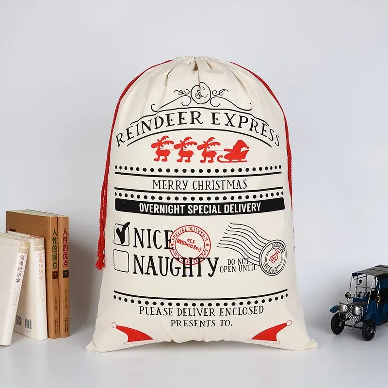 50x70cm Canvas Hessian Christmas Santa Sack Xmas Stocking Reindeer Kids Gift Bag, Cream - Overnight Special Delivery 50x70cm Canvas Hessian Christmas Santa Sack Xmas Stocking Reindeer Kids Gift Bag, Cream - Overnight Special Delivery