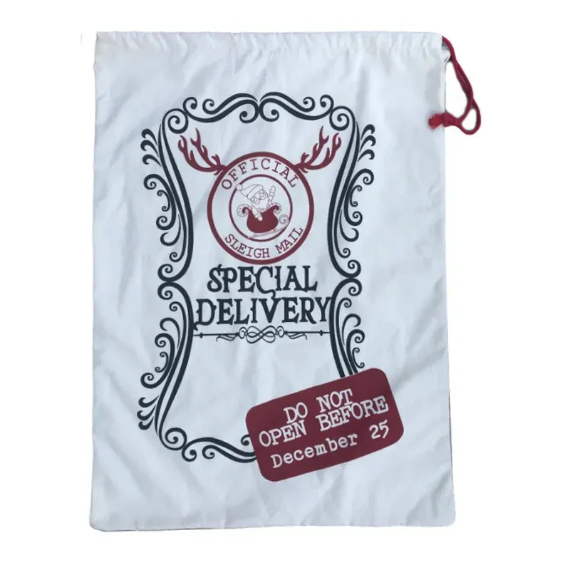 50x70cm Canvas Hessian Christmas Santa Sack Xmas Stocking Reindeer Kids Gift Bag, Cream - Sleigh Mail 50x70cm Canvas Hessian Christmas Santa Sack Xmas Stocking Reindeer Kids Gift Bag, Cream - Sleigh Mail
