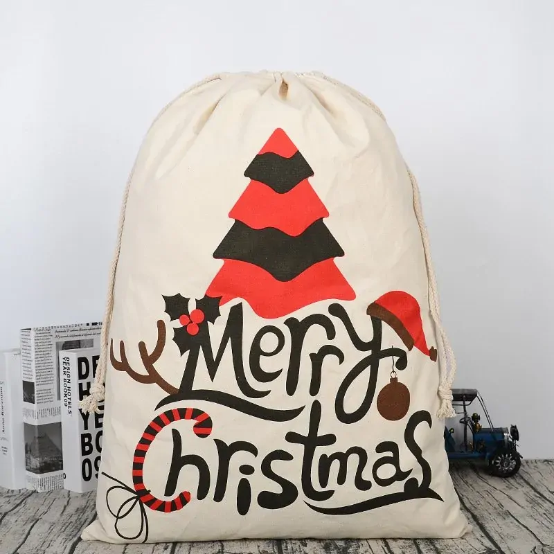 50x70cm Canvas Hessian Christmas Santa Sack Xmas Stocking Reindeer Kids Gift Bag, Cream - Christmas Tree 50x70cm Canvas Hessian Christmas Santa Sack Xmas Stocking Reindeer Kids Gift Bag, Cream - Christmas Tree