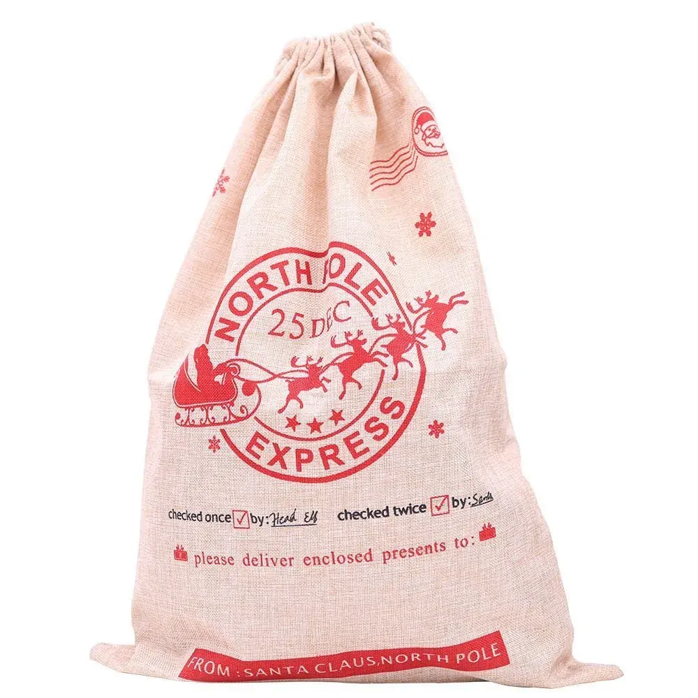 Large Christmas XMAS Hessian Santa Sack Stocking Bag Reindeer Children Gifts Bag, Hessian - North Pole Express Large Christmas XMAS Hessian Santa Sack Stocking Bag Reindeer Children Gifts Bag, Hessian - North Pole Express