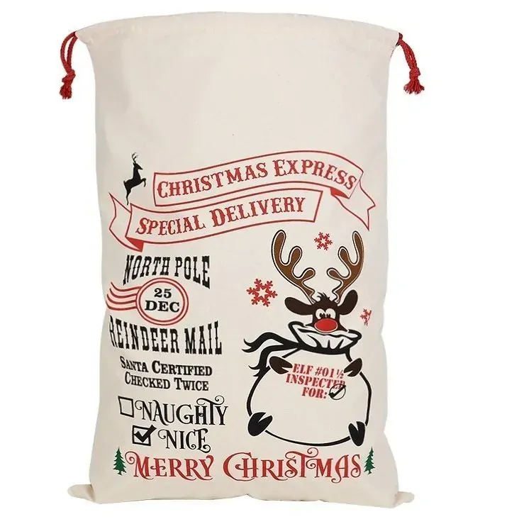 50x70cm Canvas Hessian Christmas Santa Sack Xmas Stocking Reindeer Kids Gift Bag, Cream - Reindeer Mail (2) 50x70cm Canvas Hessian Christmas Santa Sack Xmas Stocking Reindeer Kids Gift Bag, Cream - Reindeer Mail (2)