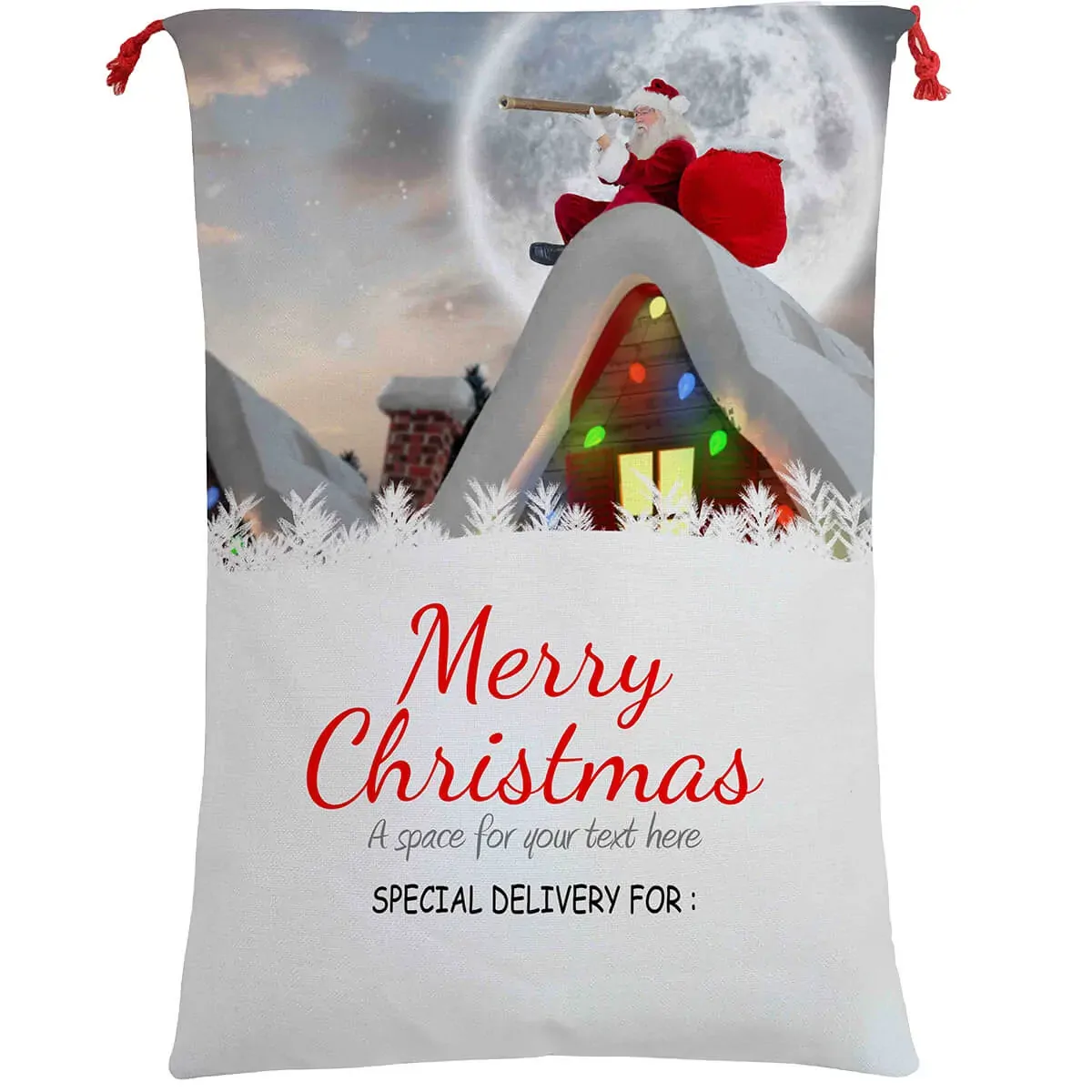 50x70cm Canvas Hessian Christmas Santa Sack Xmas Stocking Reindeer Kids Gift Bag, Santa On The Roof 50x70cm Canvas Hessian Christmas Santa Sack Xmas Stocking Reindeer Kids Gift Bag, Santa On The Roof