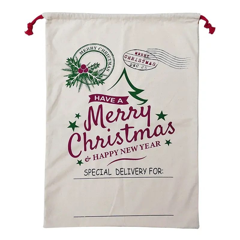 50x70cm Canvas Hessian Christmas Santa Sack Xmas Stocking Reindeer Kids Gift Bag, Cream - Happy New Year 50x70cm Canvas Hessian Christmas Santa Sack Xmas Stocking Reindeer Kids Gift Bag, Cream - Happy New Year