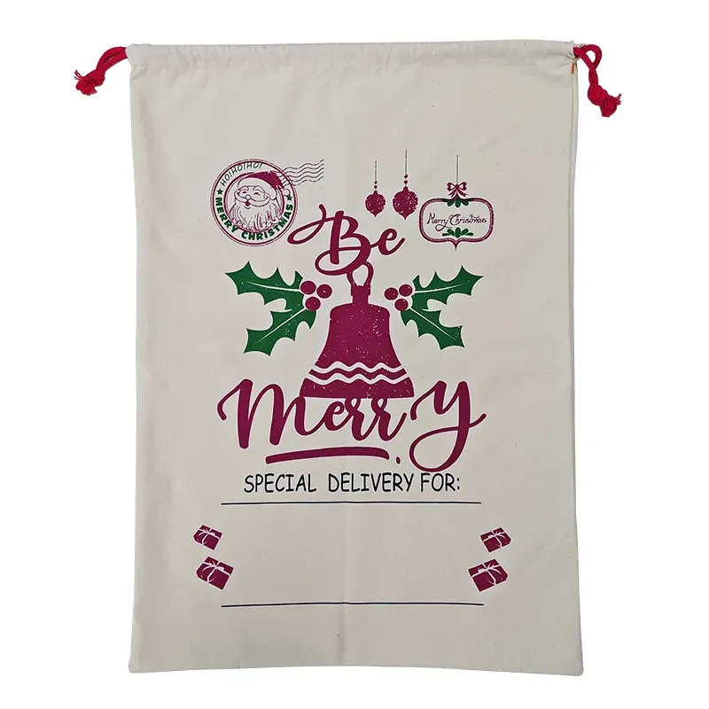 50x70cm Canvas Hessian Christmas Santa Sack Xmas Stocking Reindeer Kids Gift Bag, Cream - Bell 50x70cm Canvas Hessian Christmas Santa Sack Xmas Stocking Reindeer Kids Gift Bag, Cream - Bell