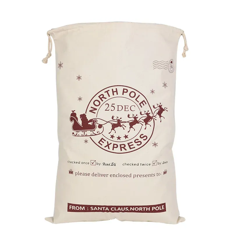 50x70cm Canvas Hessian Christmas Santa Sack Xmas Stocking Reindeer Kids Gift Bag, Cream - Checked By Head Ell 50x70cm Canvas Hessian Christmas Santa Sack Xmas Stocking Reindeer Kids Gift Bag, Cream - Checked By Head Ell