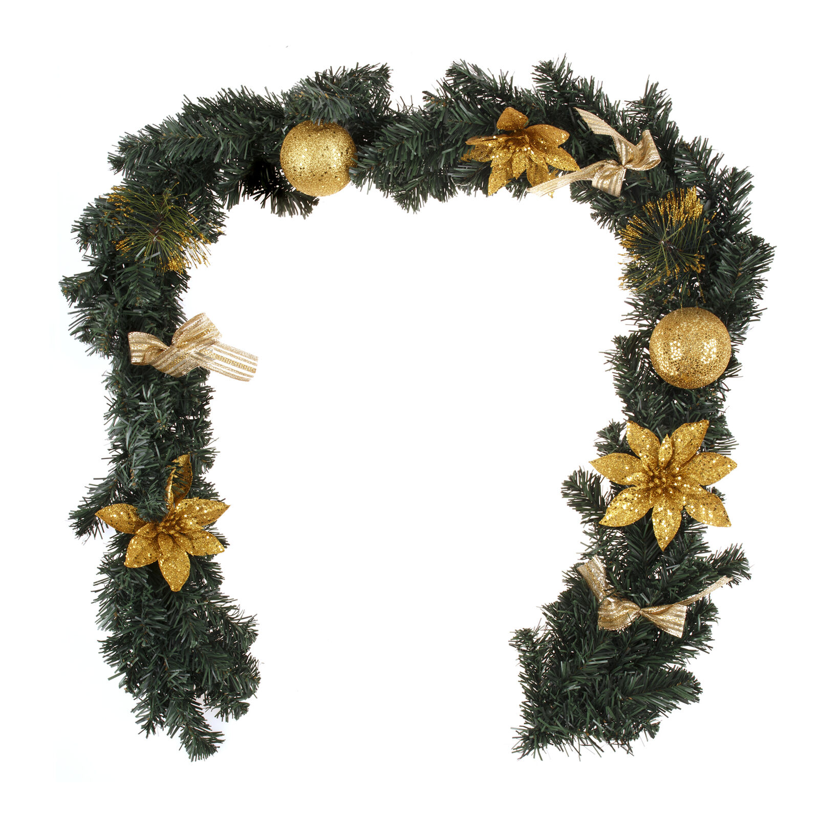 1.8m/6ft Christmas Pine Green Garland Gold Balls Flower Bows Xmas Hanging Décor, Gold, Green 1.8m/6ft Christmas Pine Green Garland Gold Balls Flower Bows Xmas Hanging Décor, Gold, Green