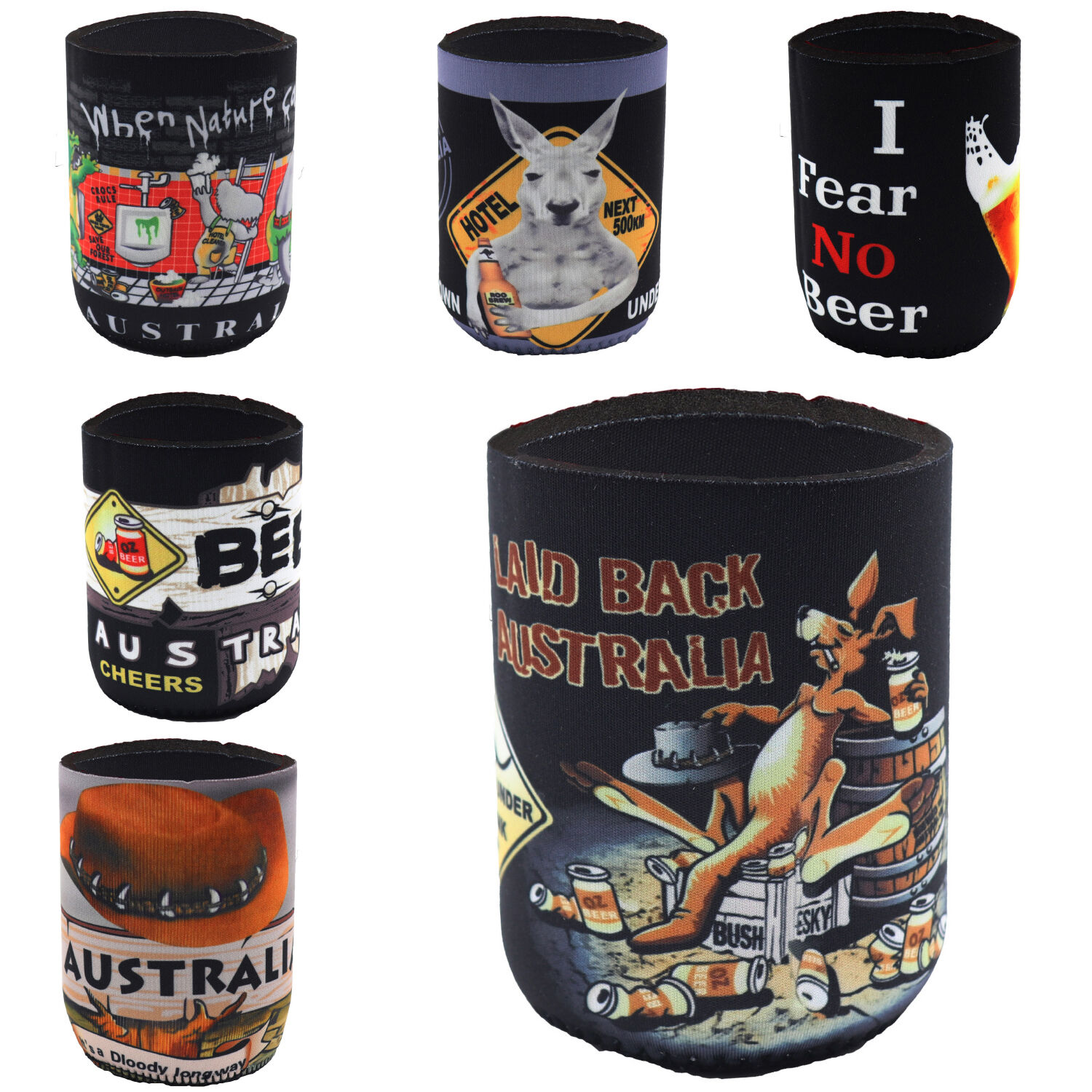 6x Australia Stubby Stubbie Holder Beer Bottle Tin Can Drink Alcohol Cooler Gift, Mixed Design (Fun) 6x Australia Stubby Stubbie Holder Beer Bottle Tin Can Drink Alcohol Cooler Gift, Mixed Design (Fun)
