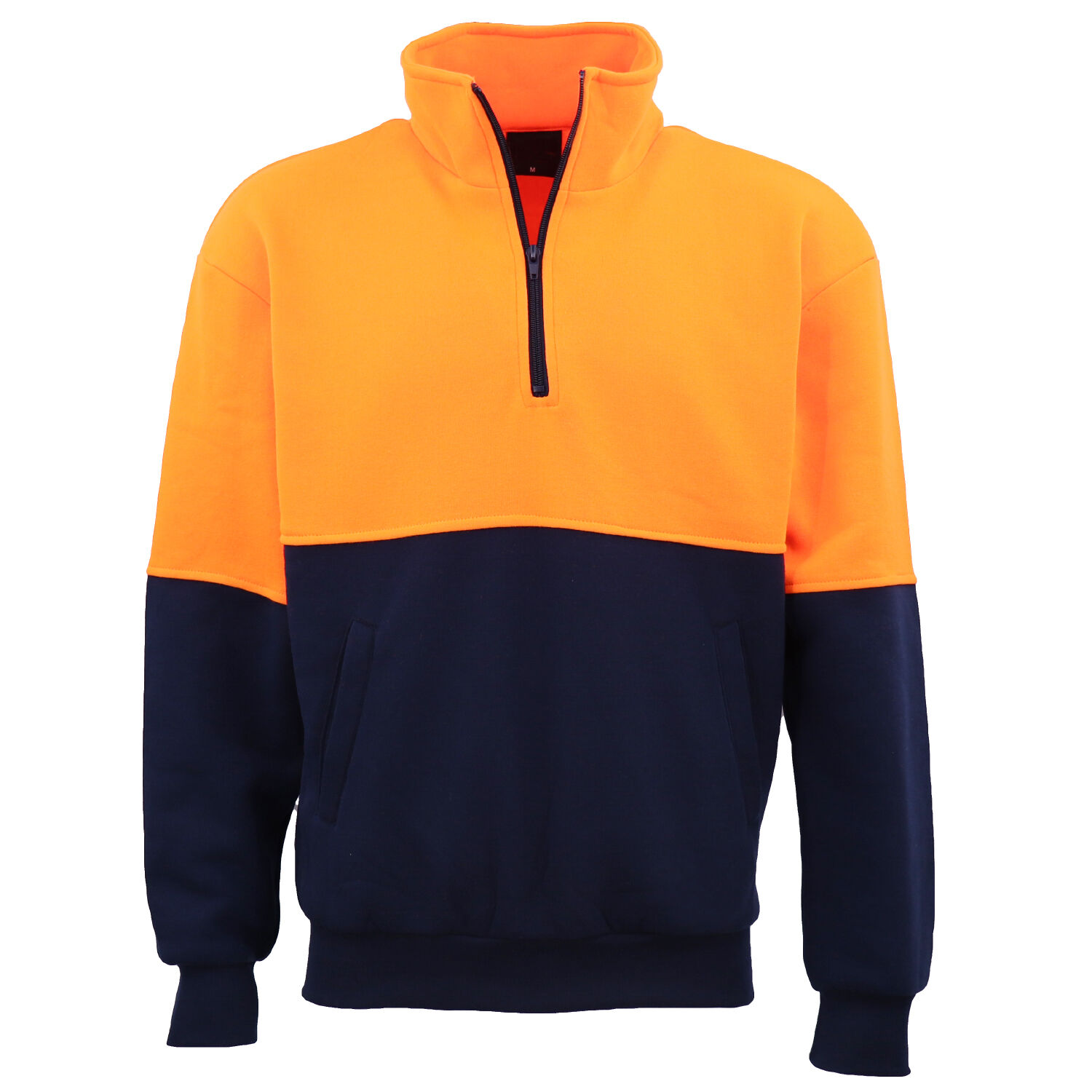 Hi Vis Safety Fleecy Half Zip Pullover Jumper Jacket Sweater Shirts Workwear, Fluro Orange / Navy, S Hi Vis Safety Fleecy Half Zip Pullover Jumper Jacket Sweater Shirts Workwear, Fluro Orange / Navy, S