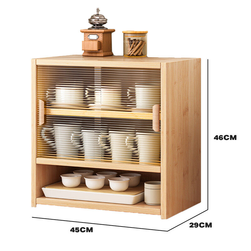 Bamboo Dustproof Cup Storage Cabinet with Sliding Acrylic Door Bamboo Dustproof Cup Storage Cabinet with Sliding Acrylic Door
