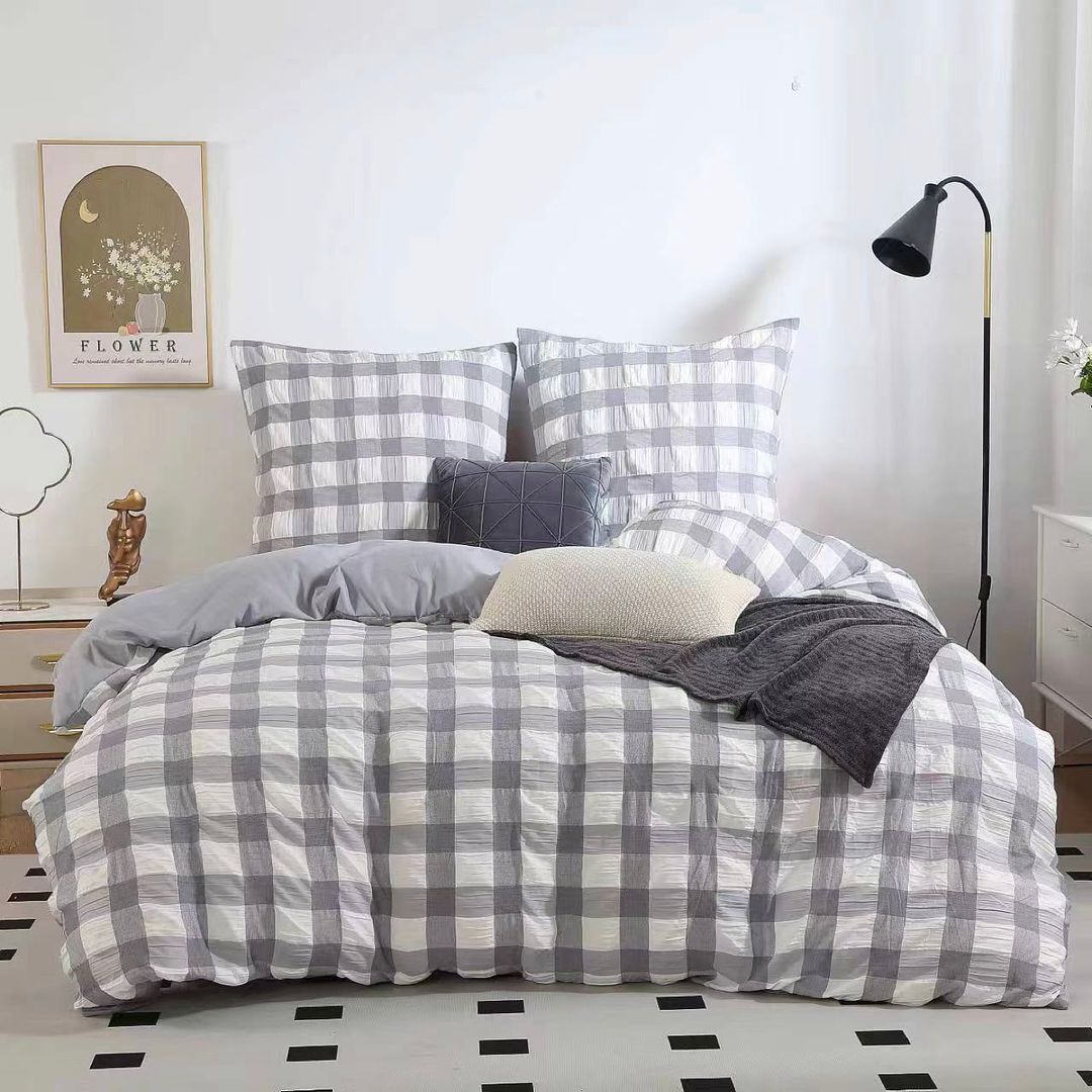 Rylee Grey Check Seersucker Quilt Cover Set - Super King Size Rylee Grey Check Seersucker Quilt Cover Set - Super King Size