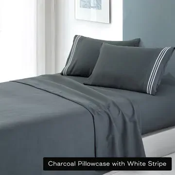 soft microfibre embroidered stripe sheet set king single charcoal pillowcase white stripe soft microfibre embroidered stripe sheet set king single charcoal pillowcase white stripe