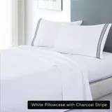 soft microfibre embroidered stripe sheet set king single white pillowcase charcoal stripe soft microfibre embroidered stripe sheet set king single white pillowcase charcoal stripe