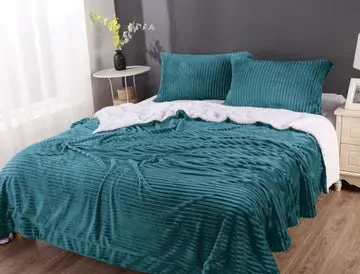 stripe flannel sherpa blanket queen teal stripe flannel sherpa blanket queen teal