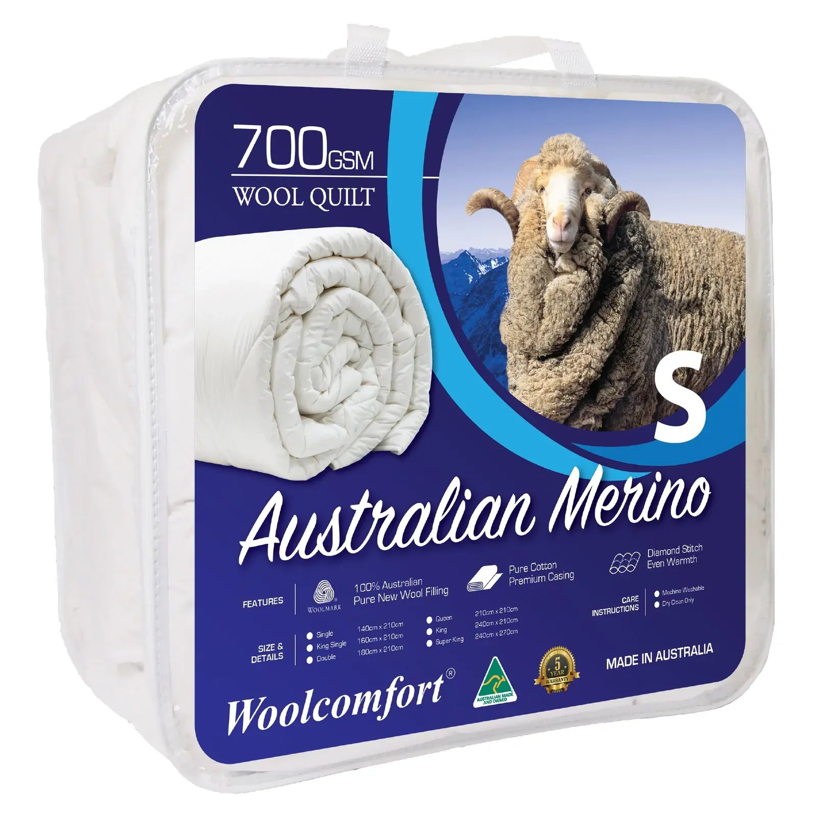 Aus Made Merino Wool Quilt 700GSM 140x210cm Single Size Aus Made Merino Wool Quilt 700GSM 140x210cm Single Size