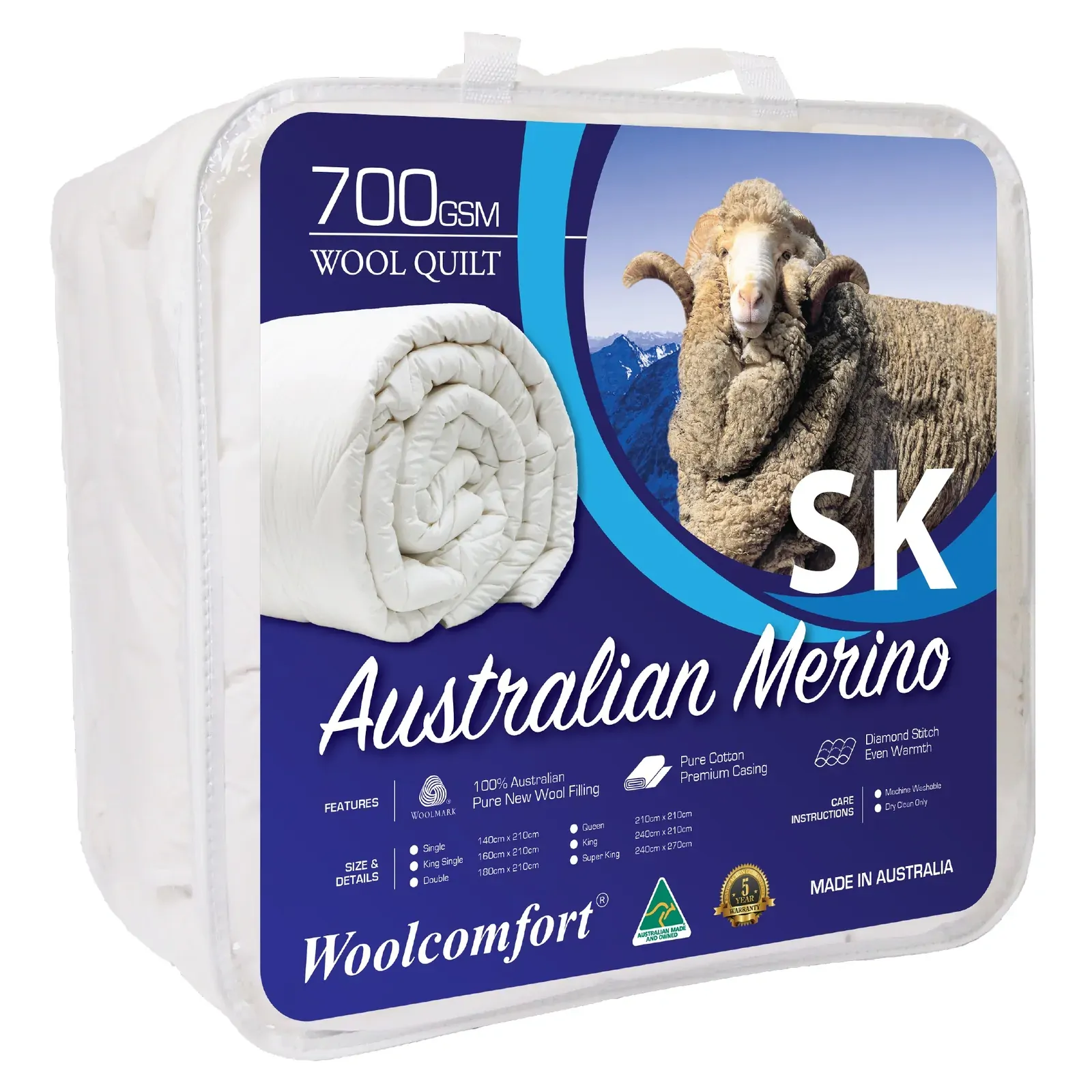 Aus Made Merino Wool Quilt 700GSM 270x240cm Super King Size Aus Made Merino Wool Quilt 700GSM 270x240cm Super King Size
