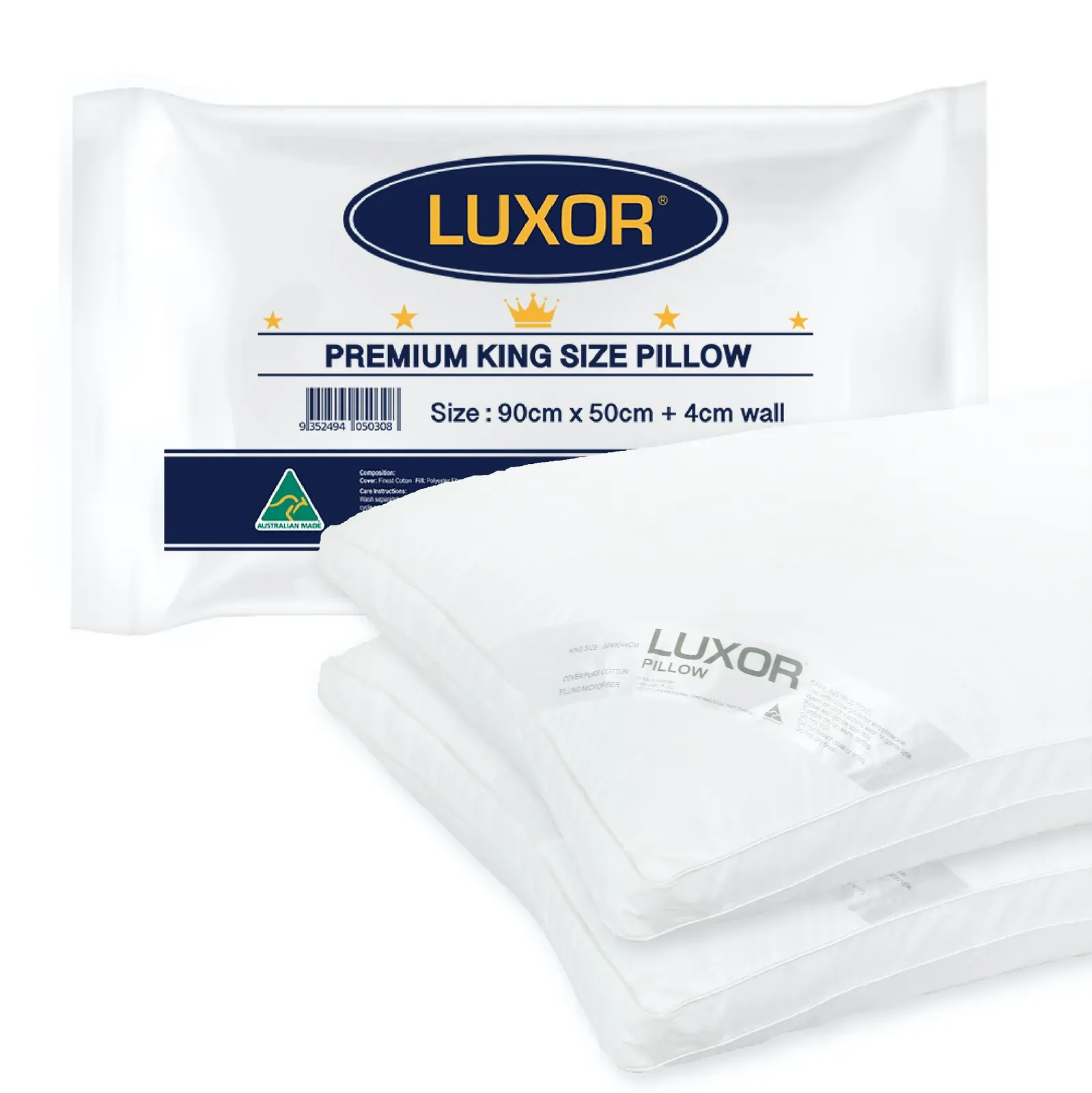 Australian Made Hotel King Size Pillow with 4cm Wall Twin Pack Australian Made Hotel King Size Pillow with 4cm Wall Twin Pack
