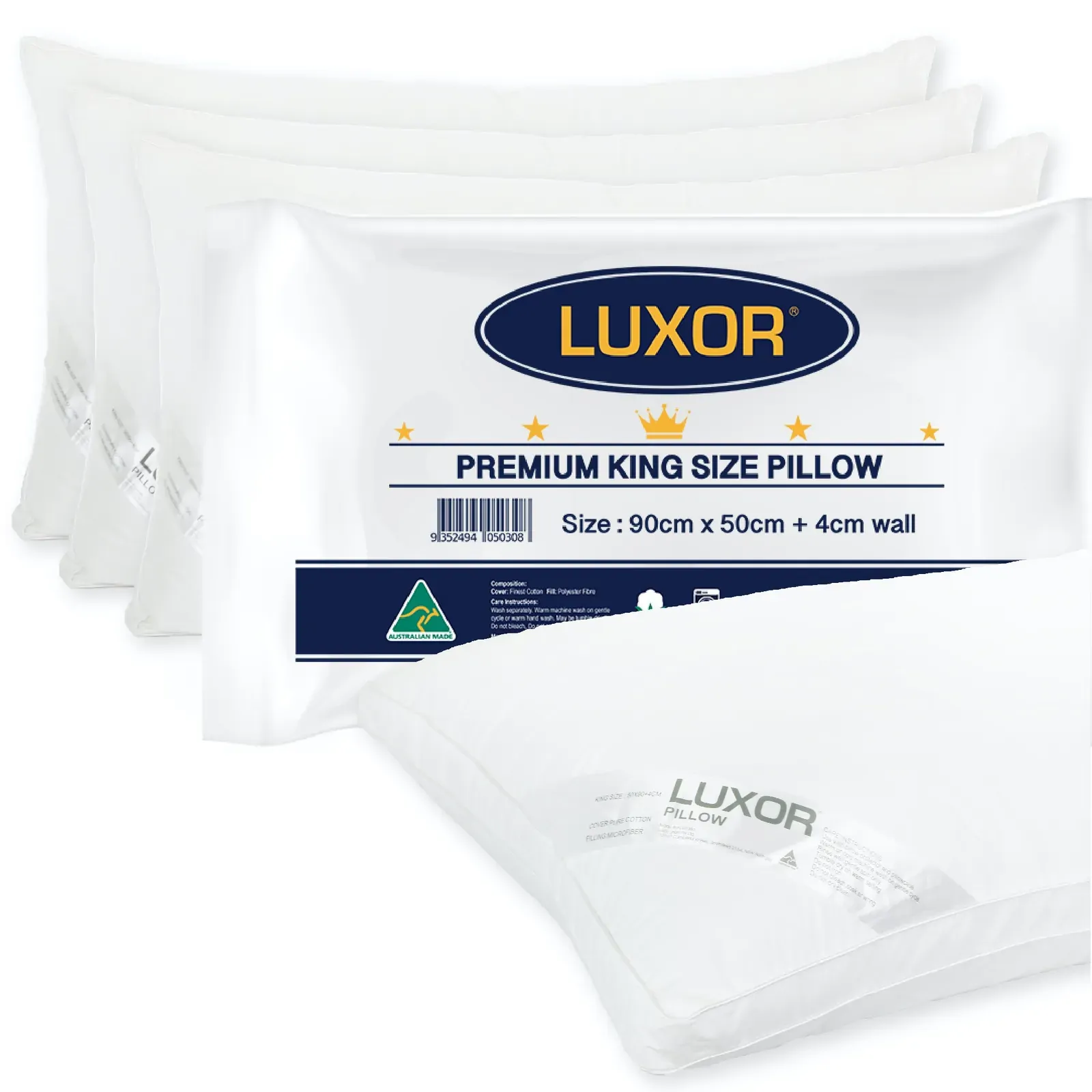 Australian Made Hotel King Size Pillow with 4cm Wall Four Pack Australian Made Hotel King Size Pillow with 4cm Wall Four Pack