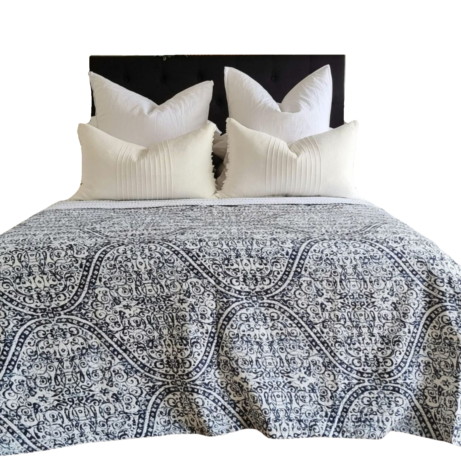 Boho Blue Kantha Bedspread Coverlet - Blue Boho Blue Kantha Bedspread Coverlet - Blue