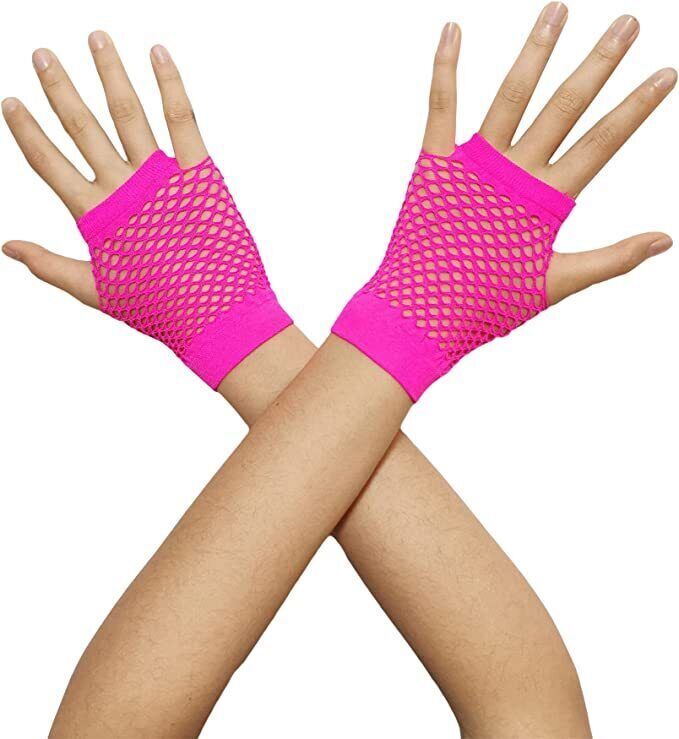 1 Pair Fishnet Gloves Fingerless Wrist Length 70s 80s Costume Party - Hot Pink 1 Pair Fishnet Gloves Fingerless Wrist Length 70s 80s Costume Party - Hot Pink