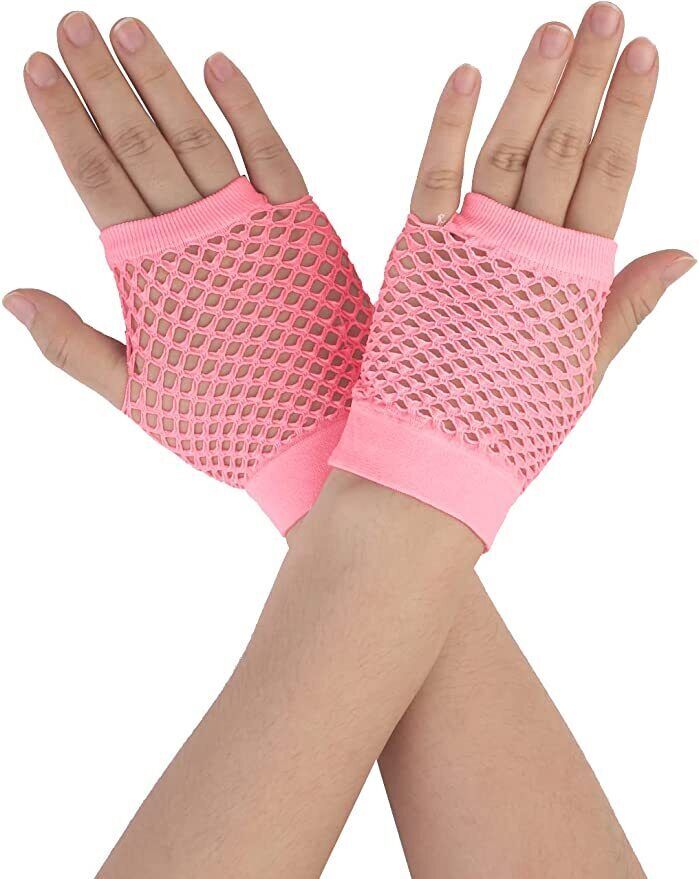 1 Pair Fishnet Gloves Fingerless Wrist Length 70s 80s Costume Party - Light Pink 1 Pair Fishnet Gloves Fingerless Wrist Length 70s 80s Costume Party - Light Pink