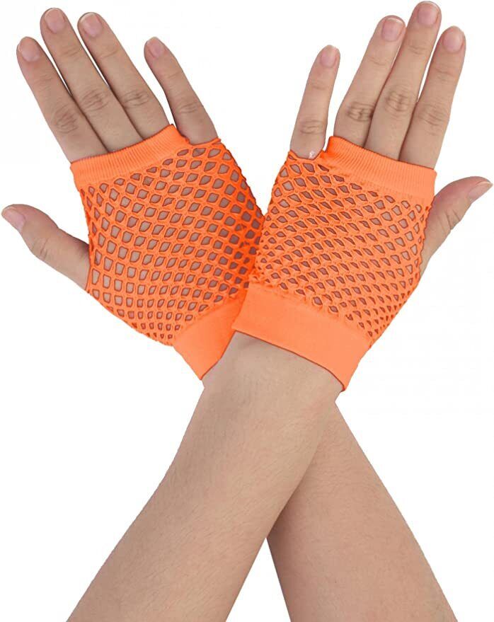 1 Pair Fishnet Gloves Fingerless Wrist Length 70s 80s Costume Party - Orange 1 Pair Fishnet Gloves Fingerless Wrist Length 70s 80s Costume Party - Orange