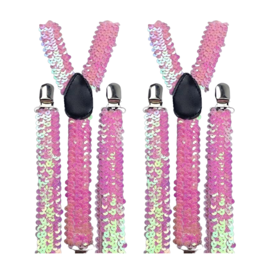 2x Mens Suspenders Braces Adjustable Strong Clip On Elastic Formal Wedding Slim - Light Pink (Sequin) 2x Mens Suspenders Braces Adjustable Strong Clip On Elastic Formal Wedding Slim - Light Pink (Sequin)