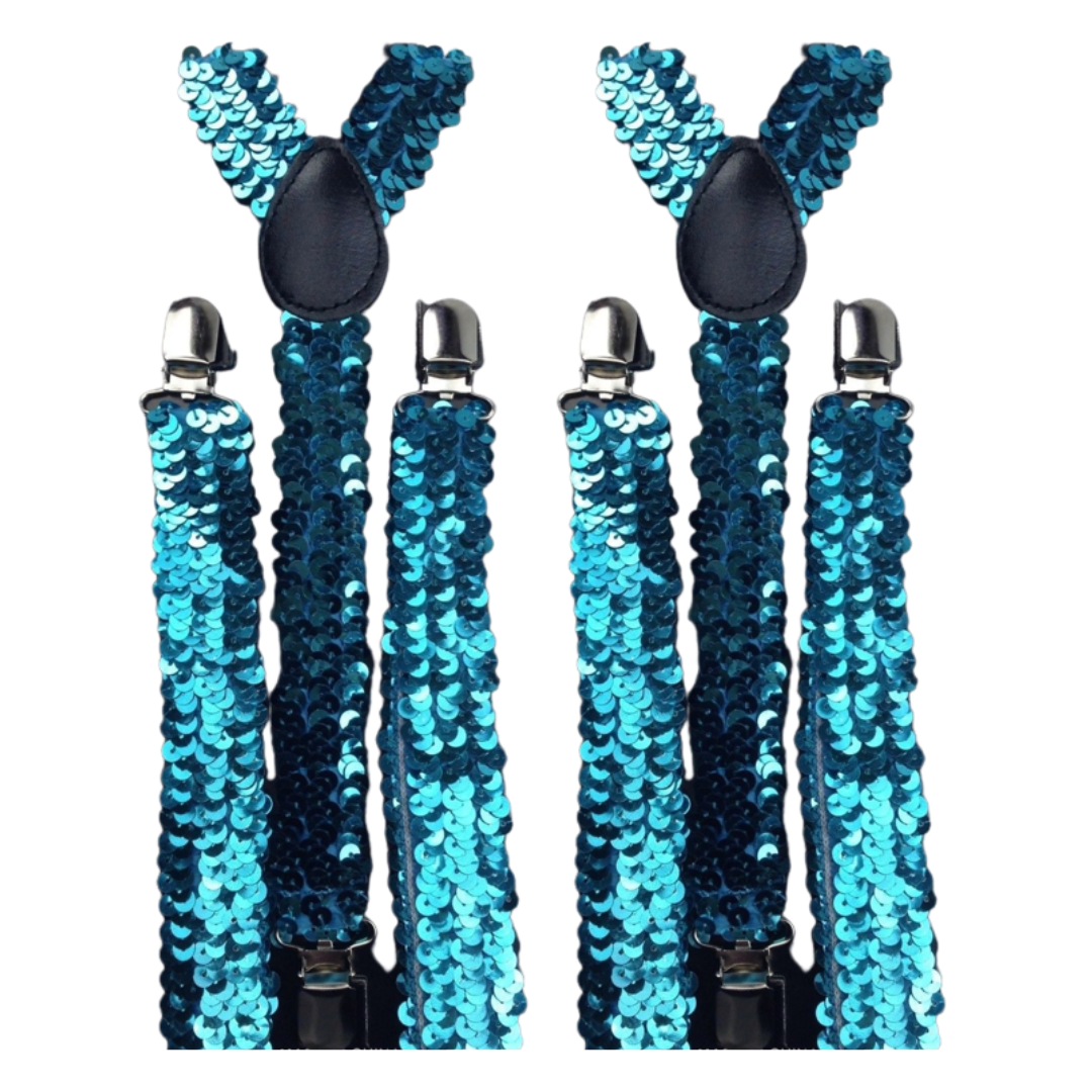 2x Mens Suspenders Braces Adjustable Strong Clip On Elastic Formal Wedding Slim - Blue (Sequin) 2x Mens Suspenders Braces Adjustable Strong Clip On Elastic Formal Wedding Slim - Blue (Sequin)