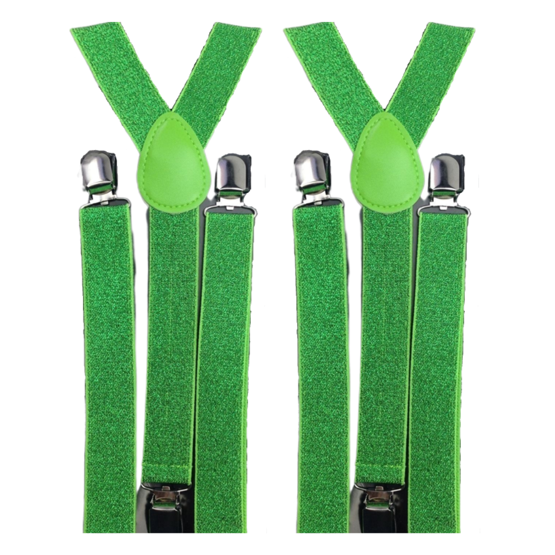 2x Mens Suspenders Braces Adjustable Strong Clip On Elastic Formal Wedding Slim - Green (Glitter) 2x Mens Suspenders Braces Adjustable Strong Clip On Elastic Formal Wedding Slim - Green (Glitter)
