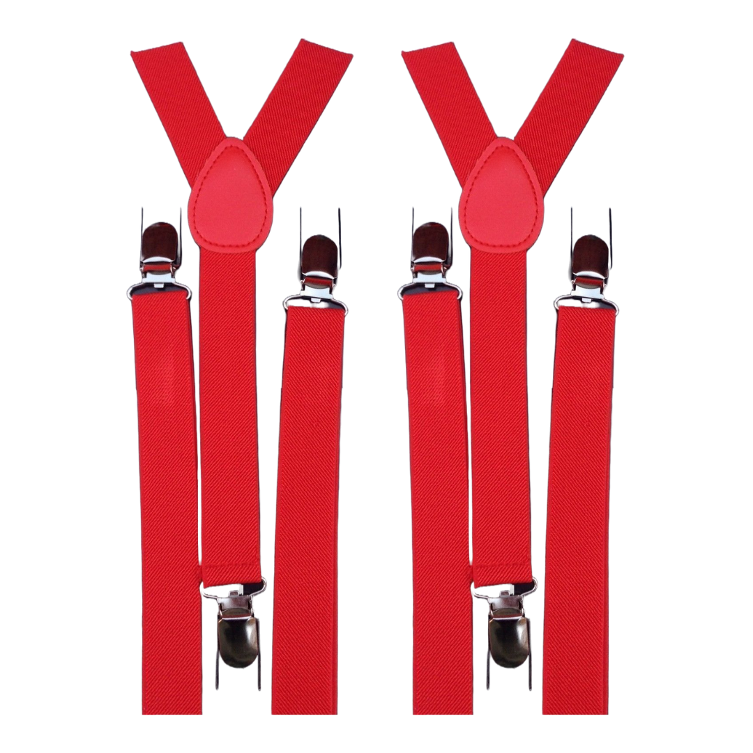 2x Mens Suspenders Braces Adjustable Strong Clip On Elastic Formal Wedding Slim - Red 2x Mens Suspenders Braces Adjustable Strong Clip On Elastic Formal Wedding Slim - Red