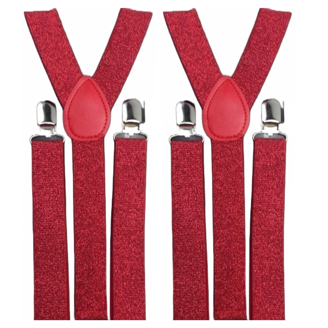 2x Mens Suspenders Braces Adjustable Strong Clip On Elastic Formal Wedding Slim - Red (Glitter) 2x Mens Suspenders Braces Adjustable Strong Clip On Elastic Formal Wedding Slim - Red (Glitter)