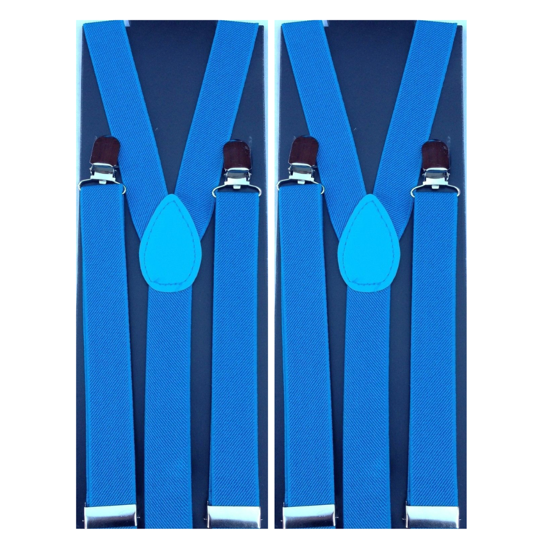 2x Mens Suspenders Braces Adjustable Strong Clip On Elastic Formal Wedding Slim - Sky Blue 2x Mens Suspenders Braces Adjustable Strong Clip On Elastic Formal Wedding Slim - Sky Blue