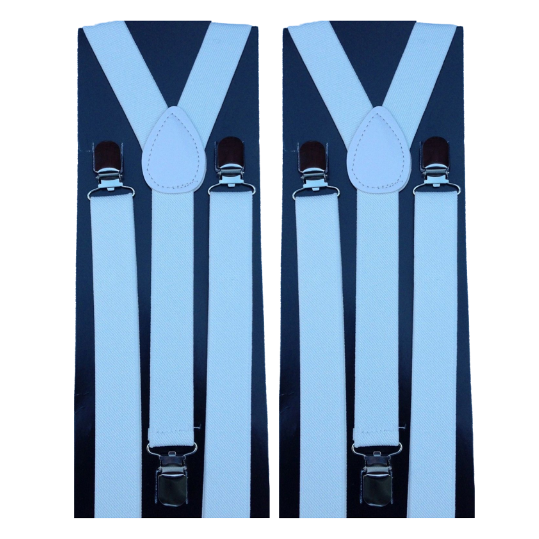 2x Mens Suspenders Braces Adjustable Strong Clip On Elastic Formal Wedding Slim - White 2x Mens Suspenders Braces Adjustable Strong Clip On Elastic Formal Wedding Slim - White