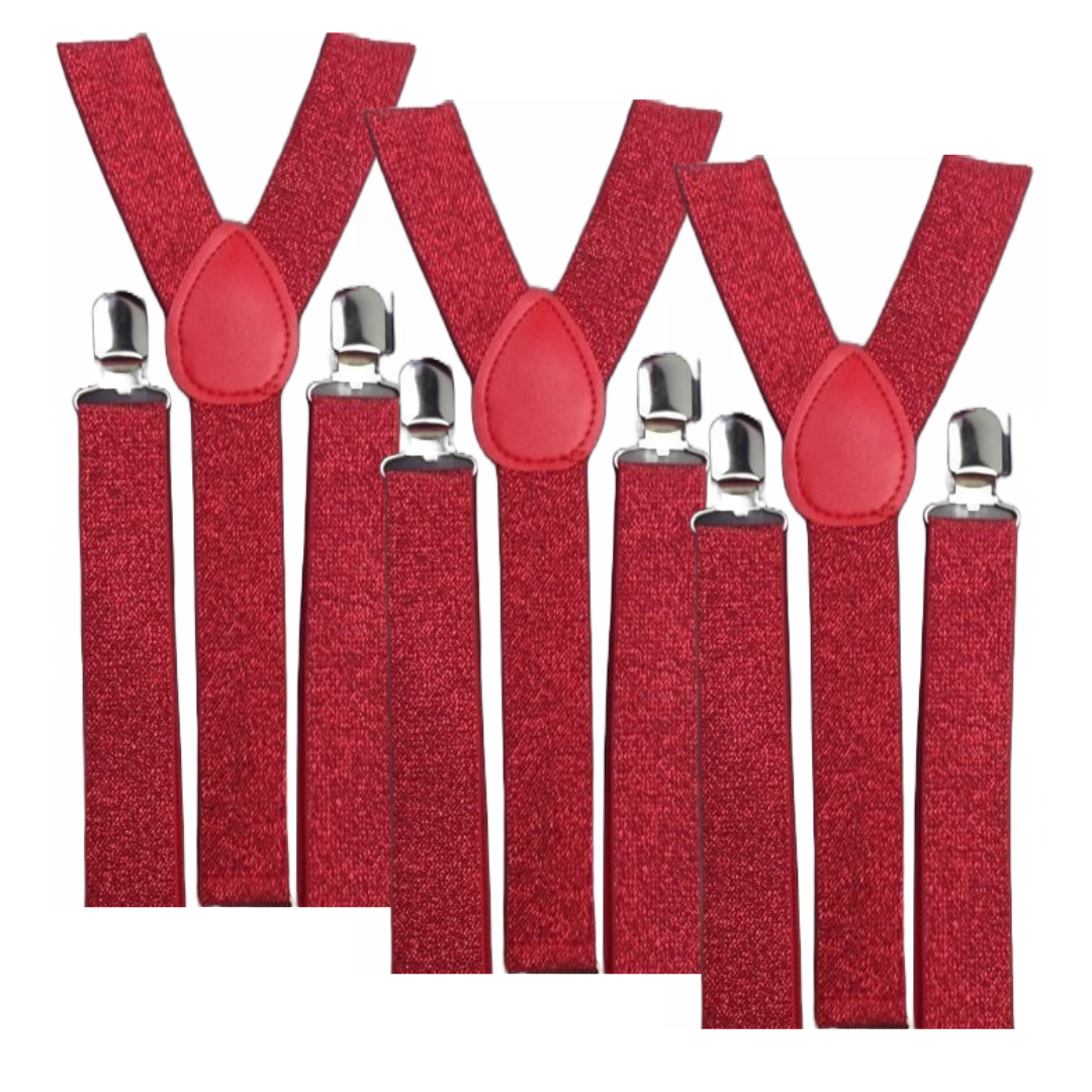 3x Mens Suspenders Braces Adjustable Strong Clip On Elastic Formal Wedding Slim - Red (Glitter) 3x Mens Suspenders Braces Adjustable Strong Clip On Elastic Formal Wedding Slim - Red (Glitter)