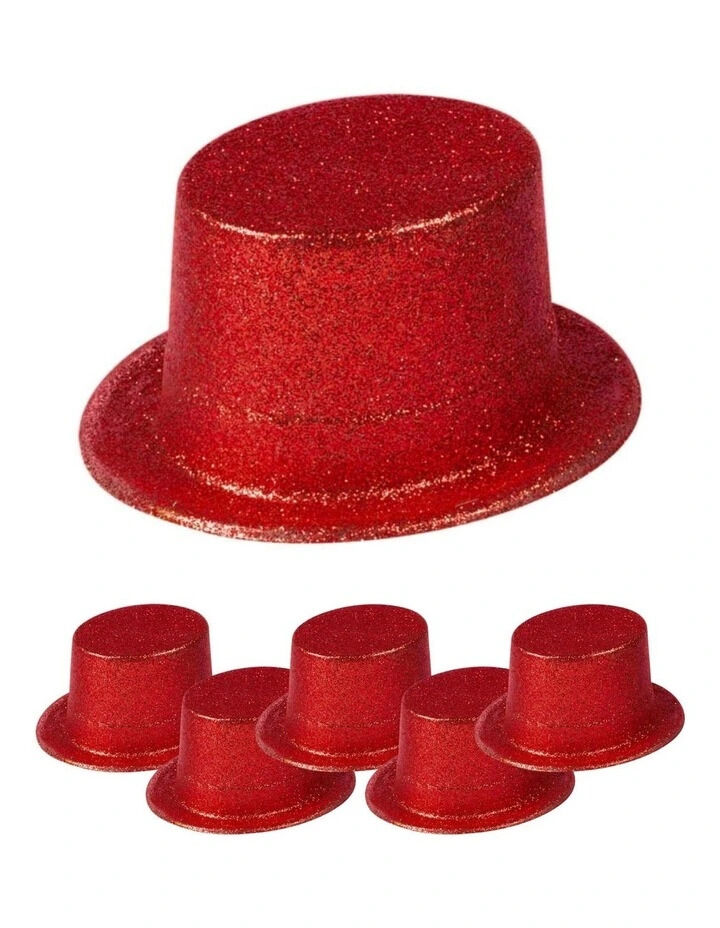 6x GLITTER TOP HAT Fancy Party Plastic Costume Tall Cap Fun Dress Up BULK - Red - One Size 6x GLITTER TOP HAT Fancy Party Plastic Costume Tall Cap Fun Dress Up BULK - Red - One Size