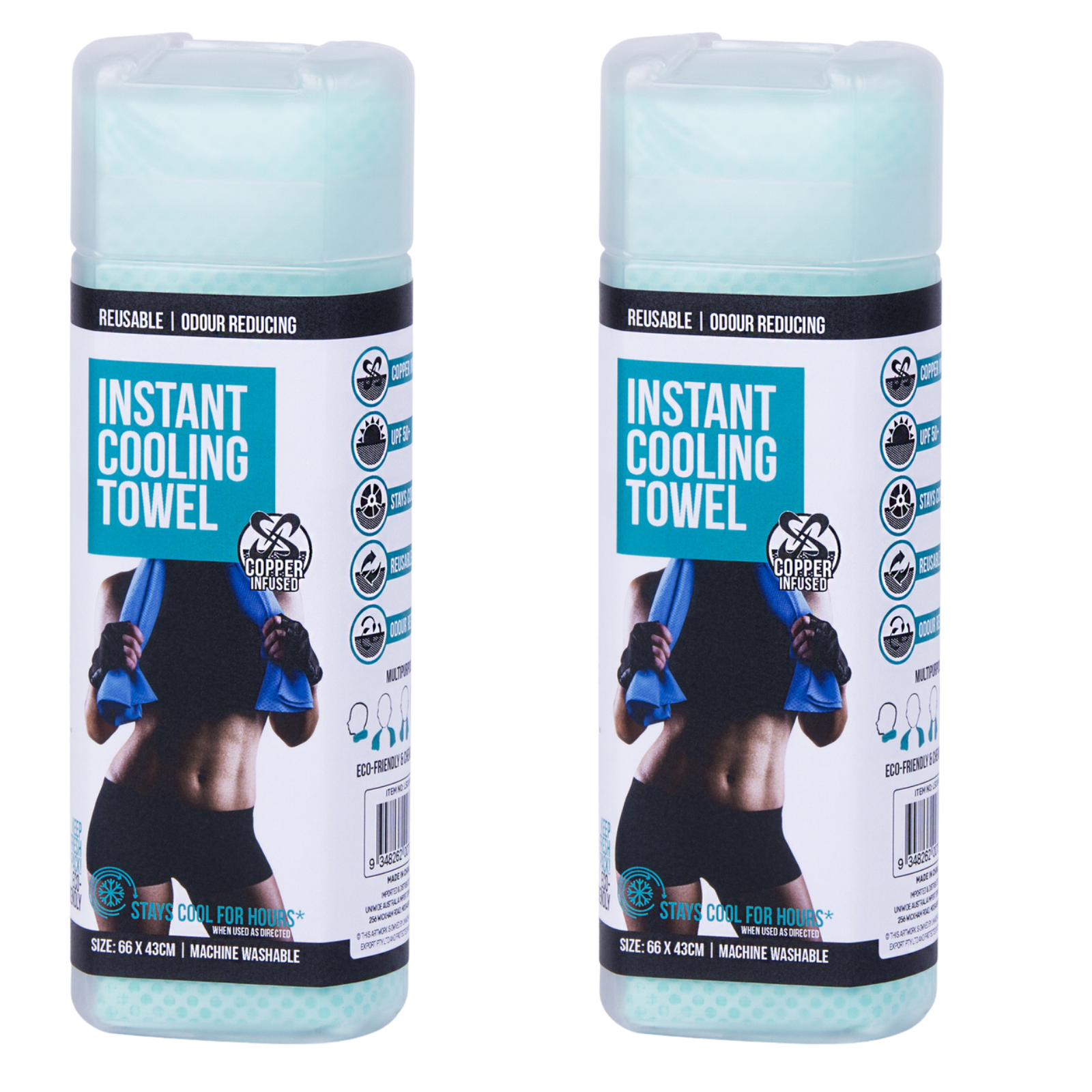 2x INSTANT COOLING TOWEL UPF 50+ Ice Cold Sport Sweat Absorbing Leisure 66x43 2x INSTANT COOLING TOWEL UPF 50+ Ice Cold Sport Sweat Absorbing Leisure 66x43