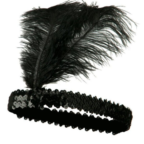 1920s FLAPPER HEADBAND Headpiece Feather Sequin Charleston Costume Gatsby Dance - Black 1920s FLAPPER HEADBAND Headpiece Feather Sequin Charleston Costume Gatsby Dance - Black
