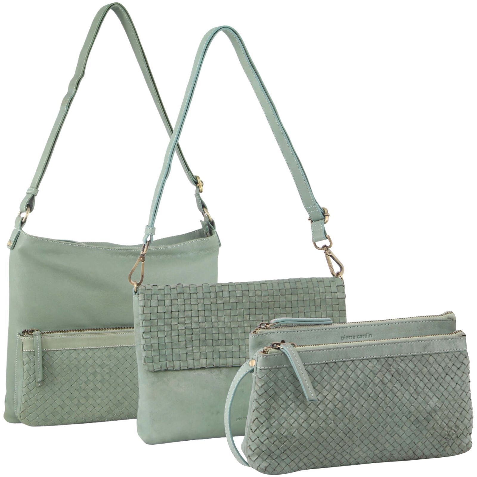 3-Piece Set Pierre Cardin Womens Woven Cross-Body Bag - Mint Green 3-Piece Set Pierre Cardin Womens Woven Cross-Body Bag - Mint Green