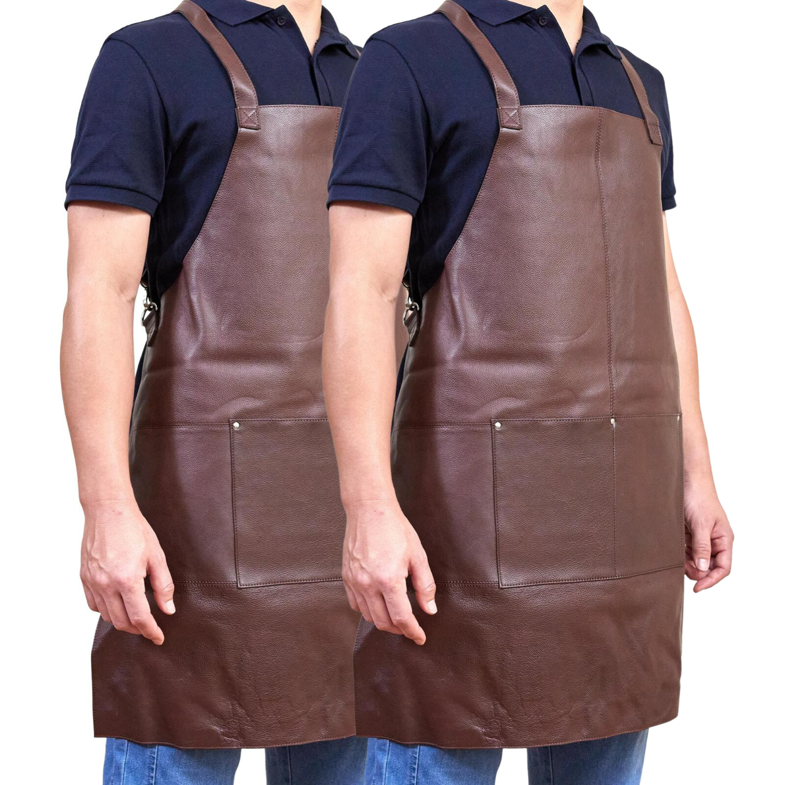 2x Pierre Cardin Professional Leather Apron Butcher Woodwork Barber Chef - Brown 2x Pierre Cardin Professional Leather Apron Butcher Woodwork Barber Chef - Brown