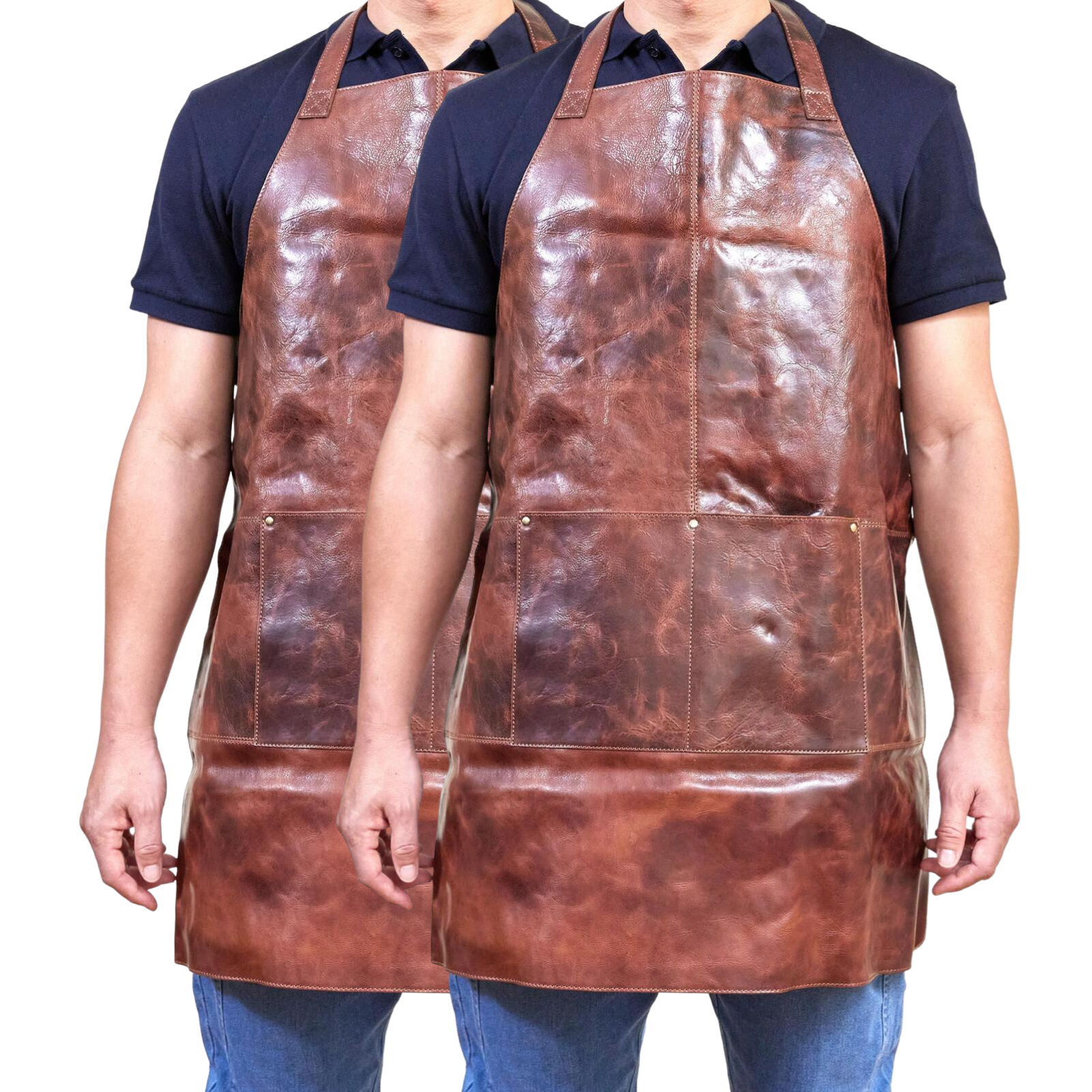 2x Pierre Cardin Professional Leather Apron Butcher Woodwork Barber - Cognac 2x Pierre Cardin Professional Leather Apron Butcher Woodwork Barber - Cognac