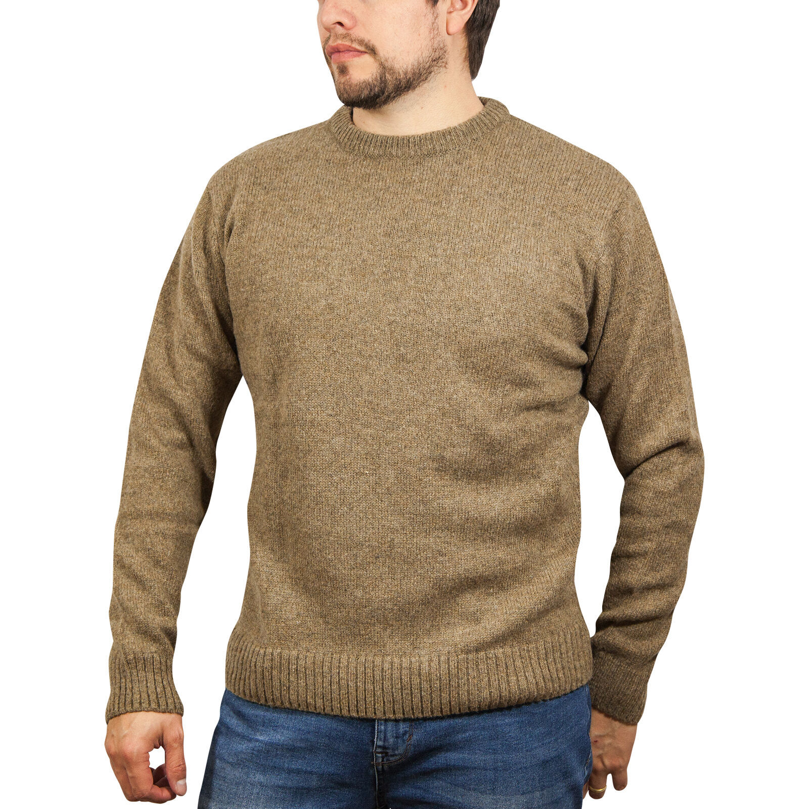 100% SHETLAND WOOL CREW Round Neck Knit JUMPER Pullover Mens Sweater Knitted - Nutmeg (23) - S 100% SHETLAND WOOL CREW Round Neck Knit JUMPER Pullover Mens Sweater Knitted - Nutmeg (23) - S