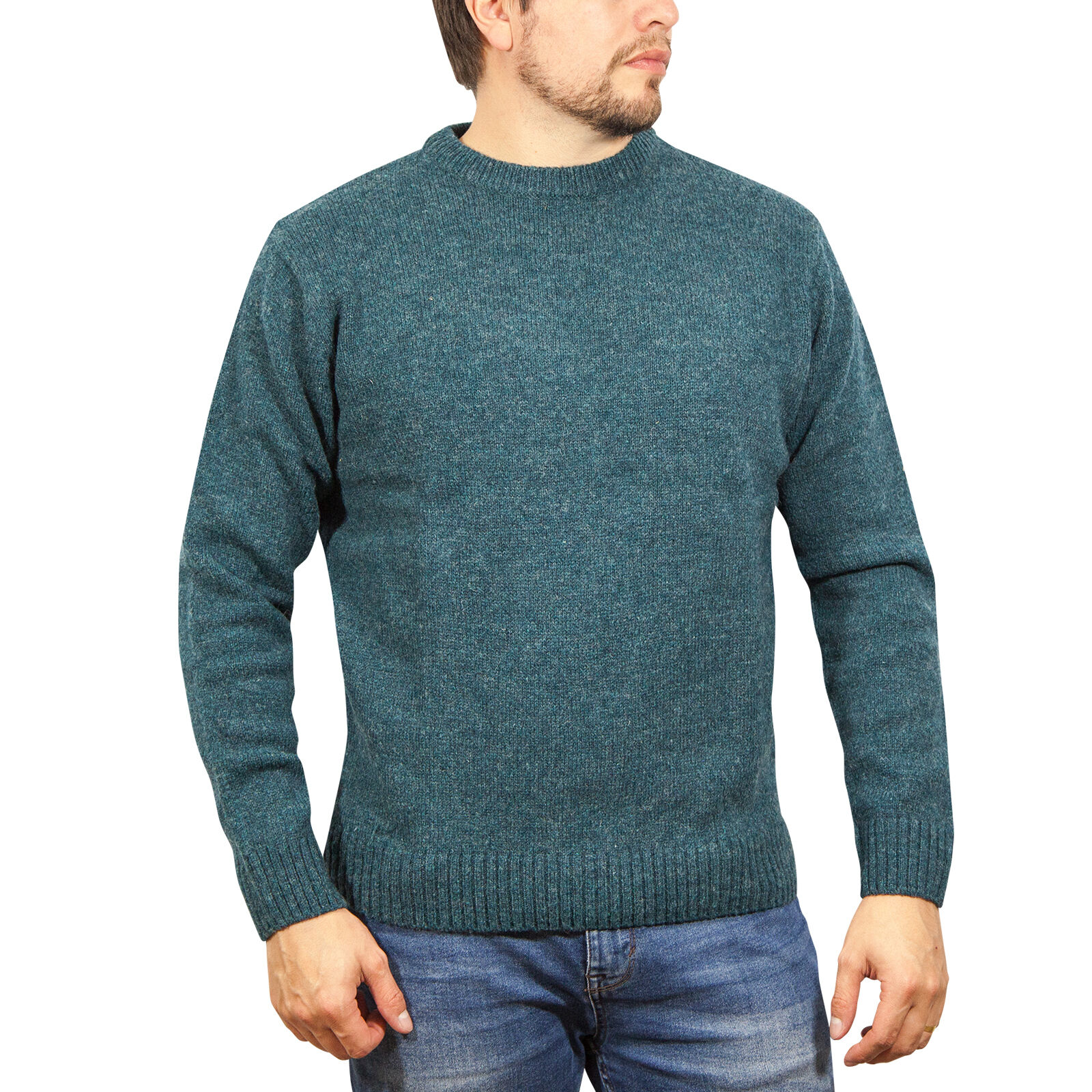 100% SHETLAND WOOL CREW Round Neck Knit JUMPER Pullover Mens Sweater Knitted - Sherwood (32) - S 100% SHETLAND WOOL CREW Round Neck Knit JUMPER Pullover Mens Sweater Knitted - Sherwood (32) - S