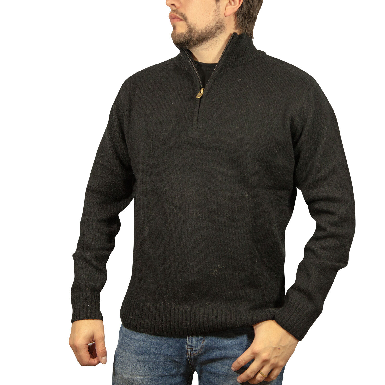 100% SHETLAND WOOL Half Zip Up Knit JUMPER Pullover Mens Sweater Knitted - Plain Black - 5XL 100% SHETLAND WOOL Half Zip Up Knit JUMPER Pullover Mens Sweater Knitted - Plain Black - 5XL