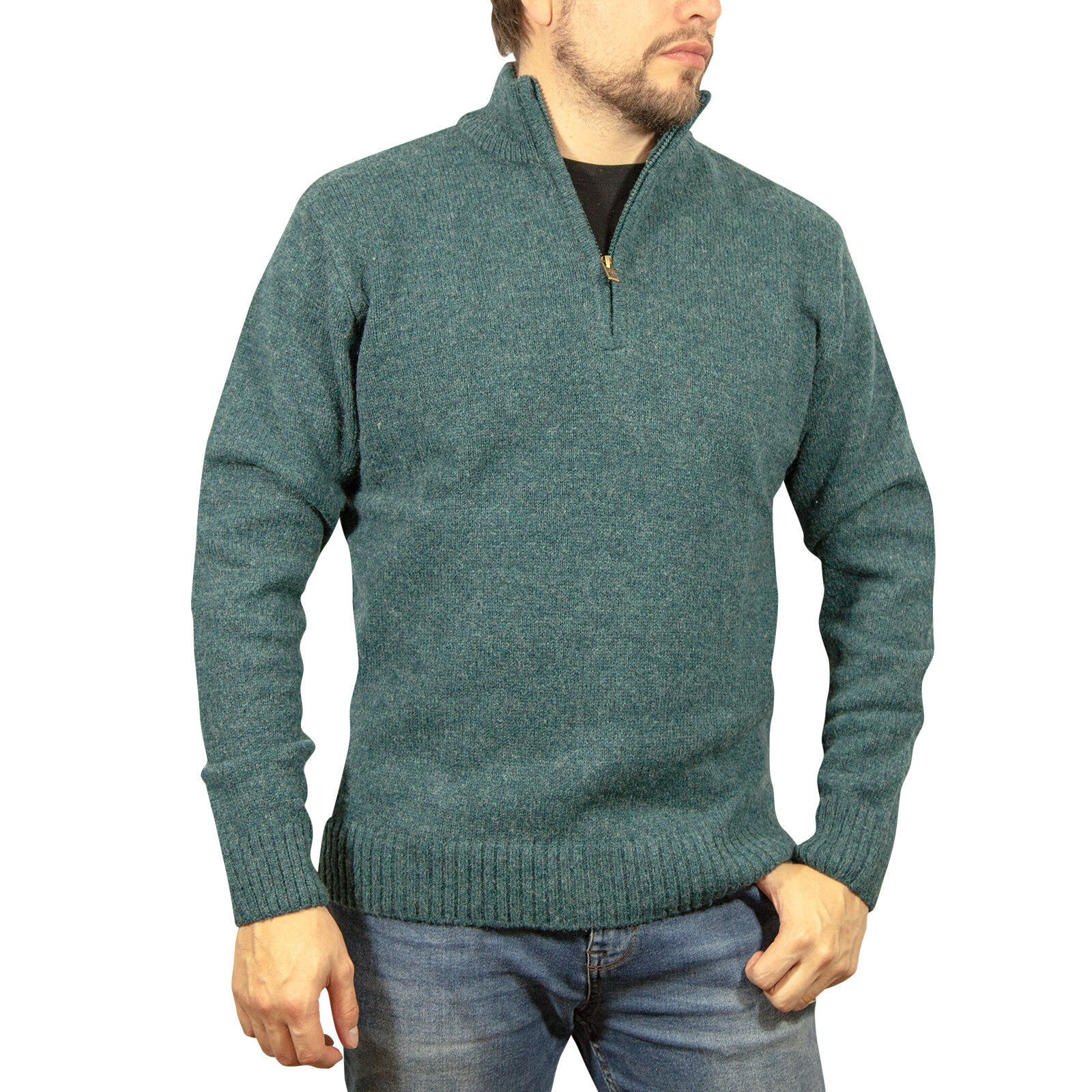 100% SHETLAND WOOL Half Zip Up Knit JUMPER Pullover Mens Sweater Knitted - Sherwood (32) - M 100% SHETLAND WOOL Half Zip Up Knit JUMPER Pullover Mens Sweater Knitted - Sherwood (32) - M