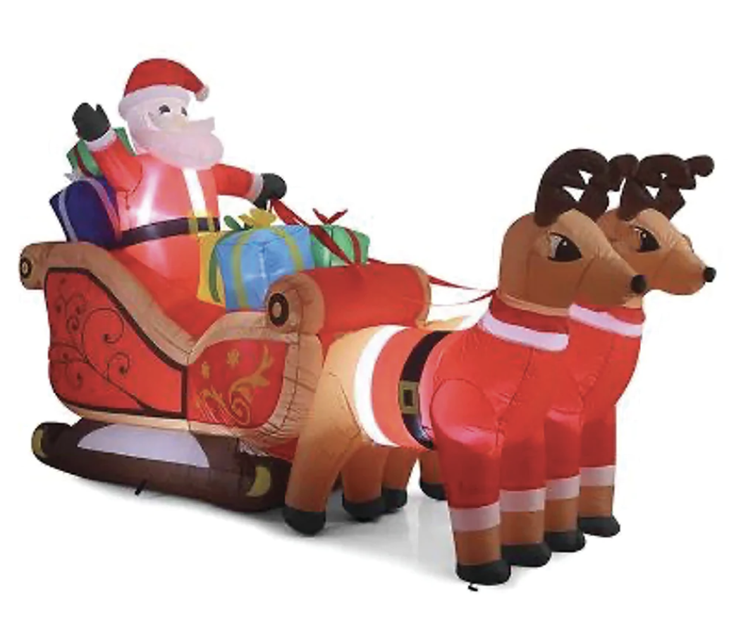 320cm Xmas Father Christmas Charm Santa Sleigh With Reindeer + LED Lights Inflatable 320cm Xmas Father Christmas Charm Santa Sleigh With Reindeer + LED Lights Inflatable