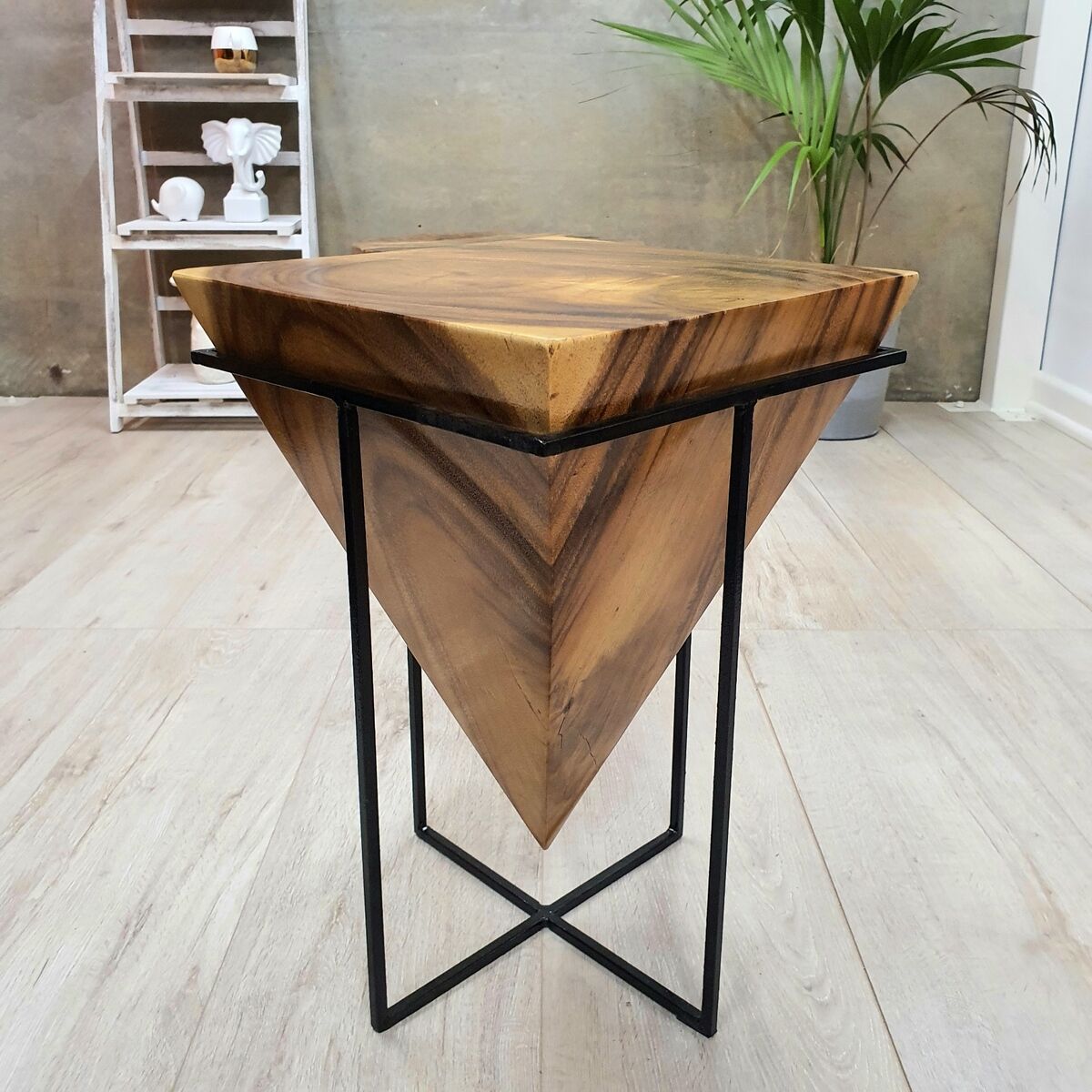Pyramid Side Table/Corner Stool/Plant Stand Raintree Wood Natural Finish Pyramid Side Table/Corner Stool/Plant Stand Raintree Wood Natural Finish