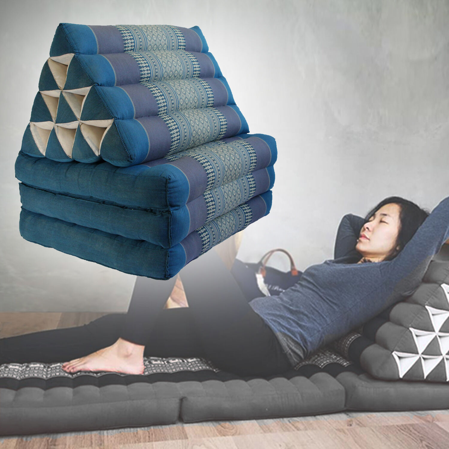 Large Thai Triangle Pillow THREE FOLDS Blue Large Thai Triangle Pillow THREE FOLDS Blue