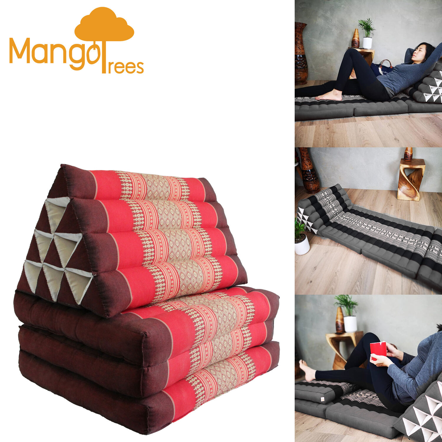 Large Thai Triangle Pillow THREE FOLDS Red Large Thai Triangle Pillow THREE FOLDS Red
