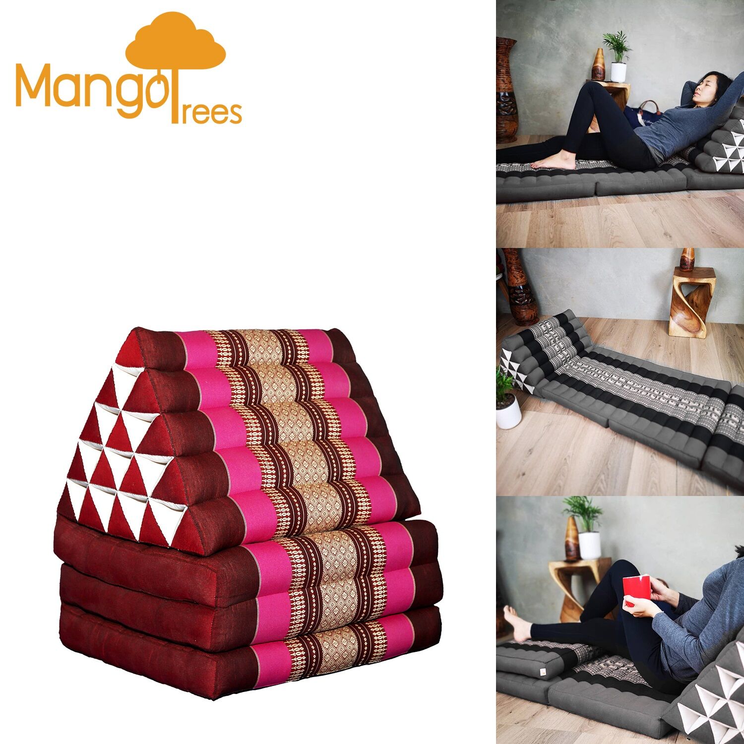 Jumbo Thai Triangle Pillow THREE FOLDS Pink Jumbo Thai Triangle Pillow THREE FOLDS Pink
